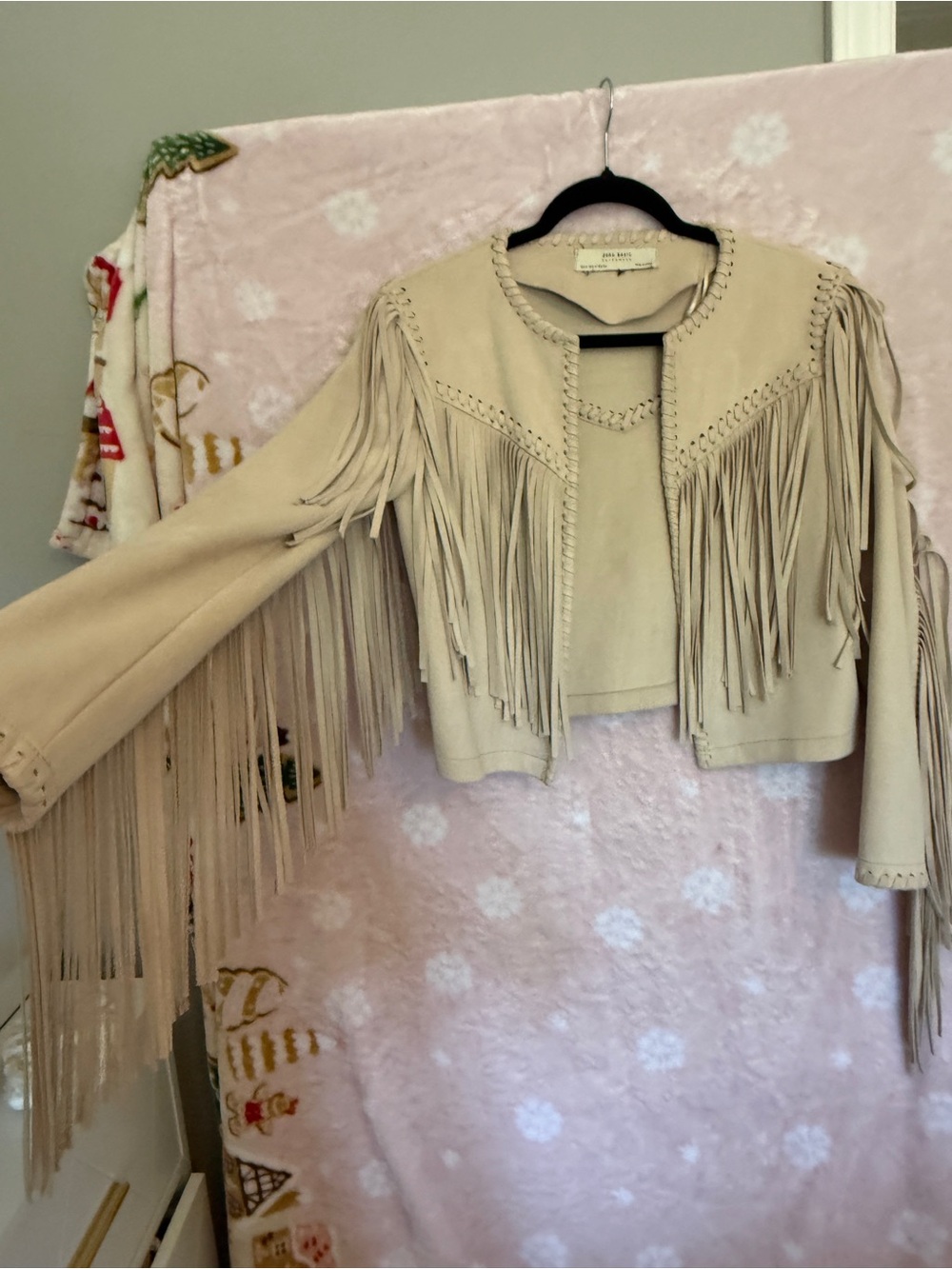 Zara Beige Fringe Suede Crop Jacket